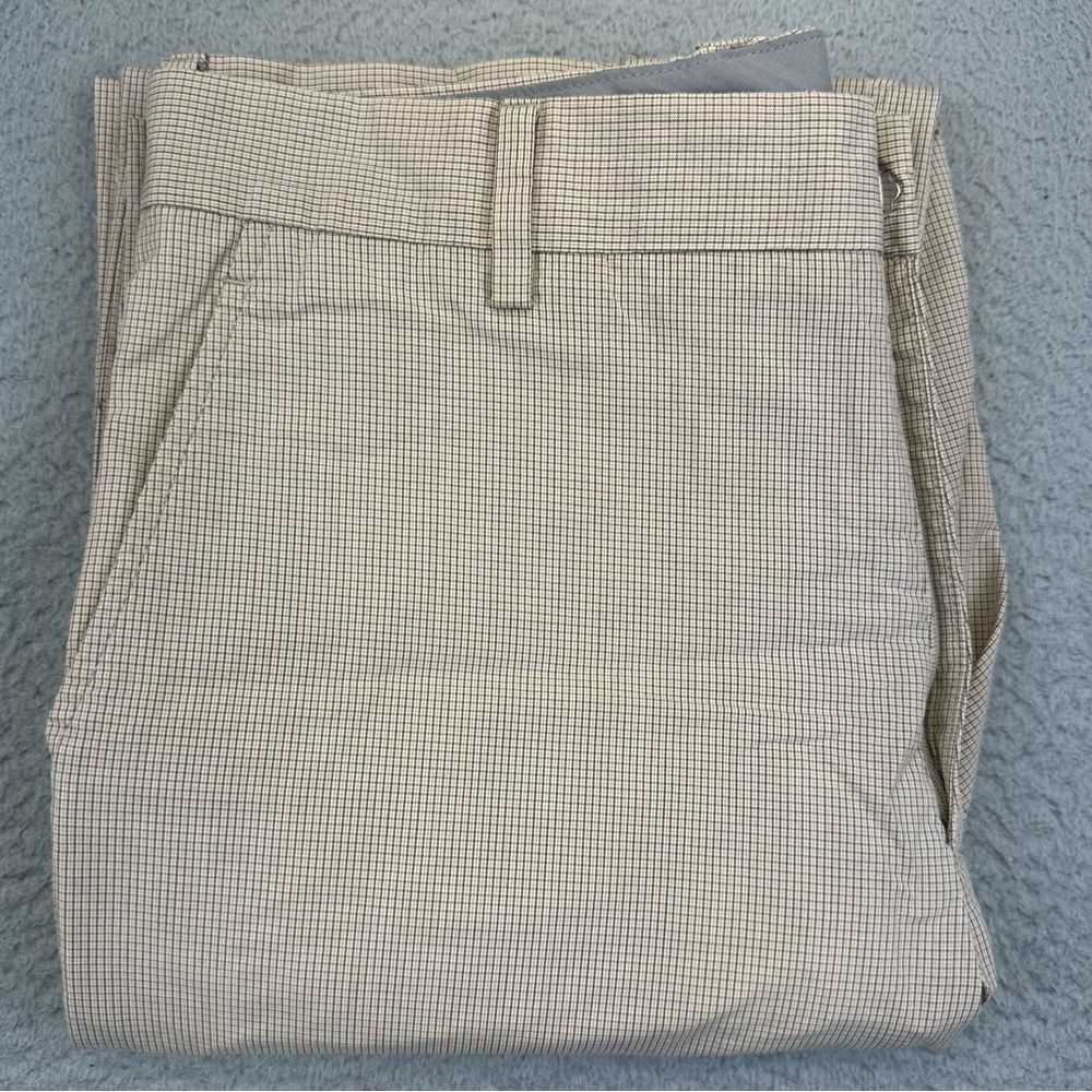 Banana Republic Dress Pants Mens 32x34 Beige Cream Plaid Cotton Straight *30x33*